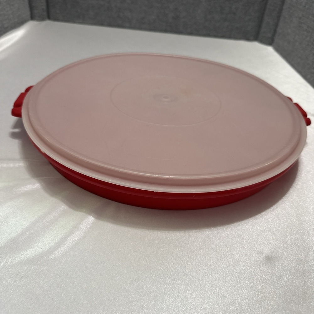 Vintage Tupperware Party Veggie Platter Divided Tray #405-1 Round Red With Lid
